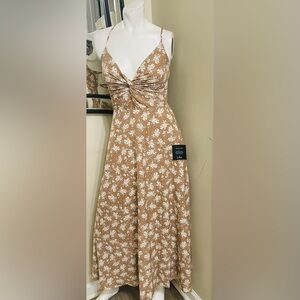 Lulu's Tan Floral Midi Dress